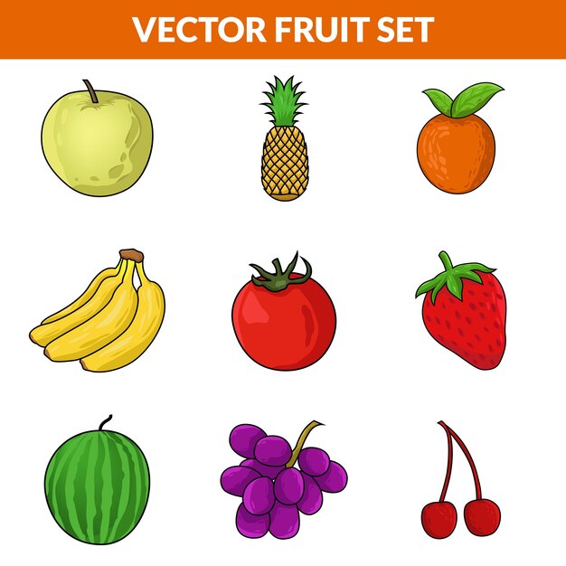 Набор коллекционных фруктовых векторных иллюстраций тропический органический рынок банановый клубничный ананас