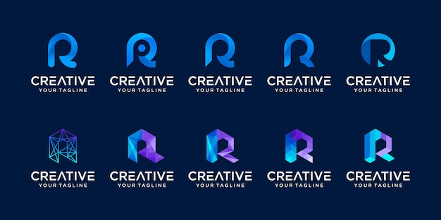 Набор коллекции буквица r rr шаблон логотипа. иконки для бизнеса моды, спорта, автомобилестроения, цифровых технологий.