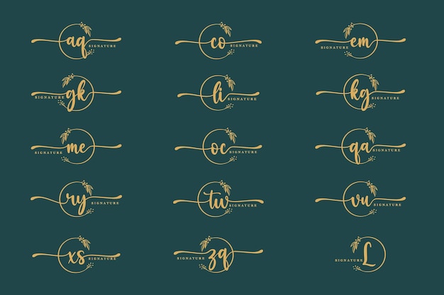 コレクションの署名のロゴデザインの2文字の最初の孤立した葉と花のセット