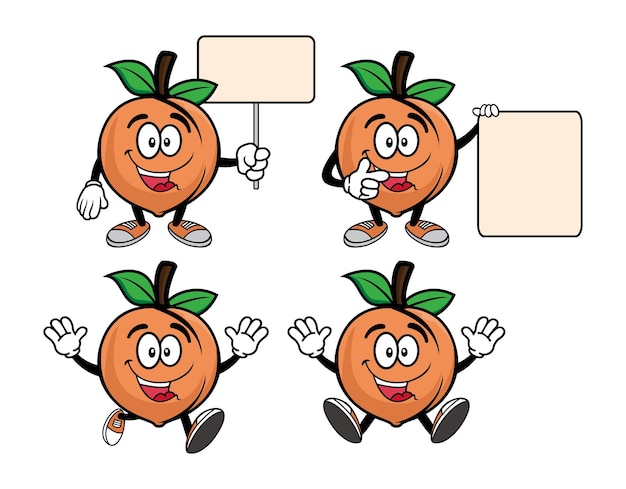 桃の果実の漫画のマスコットキャラクターの笑顔のコレクションのセット