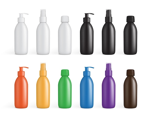 Набор цветной пластиковой упаковки для жидкостей
