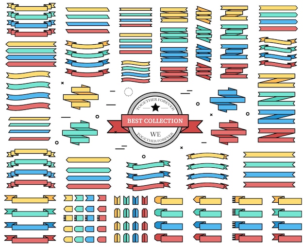벡터 컬러 리본 및 그림 개념에 대 한 요소 집합
