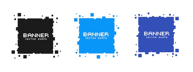 ベクトル 色付きの正方形のピクセルバナーのセット。あなたのテキストやデザインの準備ができて空白のフレームをベクトルします。