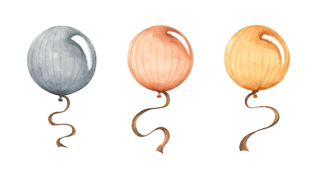 Набор красочных воздушных шаров пакет оранжево-желтых и черных воздушных шаров акварельная иллюстрация