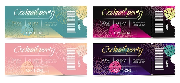 Набор красочных билетов на коктейльную вечеринку