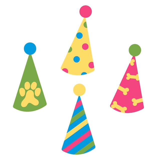 Набор красочных праздничных бумажных шапок шляпы для собачьей вечеринки векторная иллюстрация