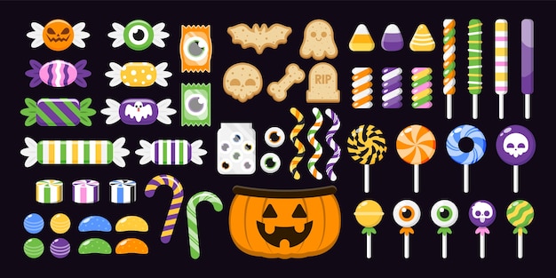 ベクトル カラフルなハロウィーンのお菓子のセット