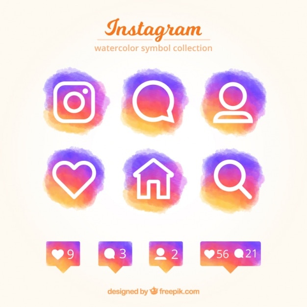 Вектор Набор красочных иконок instagram акварель