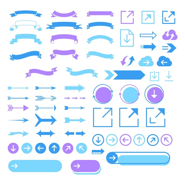 벡터 다채로운 리본 세트 배너 배지 라벨 화살표 원 디자인 요소