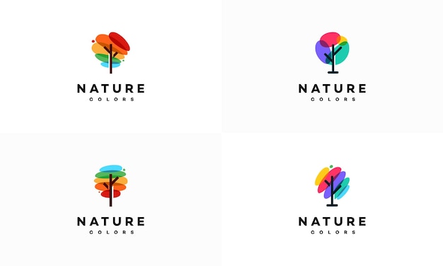 다채로운 나무 식물 로고 벡터 농업 로고 디자인 템플릿 디자인 개념 로고 로고 요소 템플릿 집합