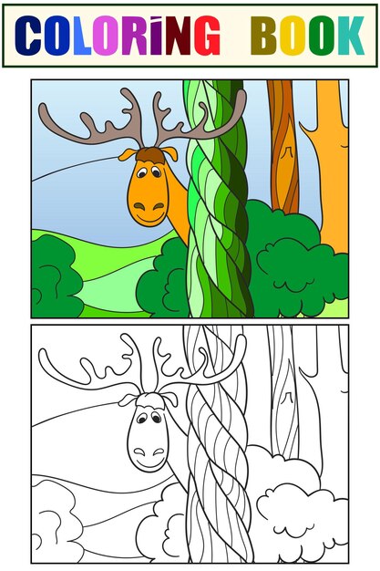Набор из книжки-раскраски и цветной картинки лось смотрит за дерево