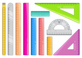 set of colourful rulers. art  measurement office supplies and school stationery.  illustration  on white.