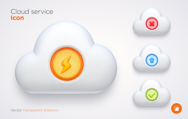 Набор элементов компьютерного облака с прозрачными тенями.