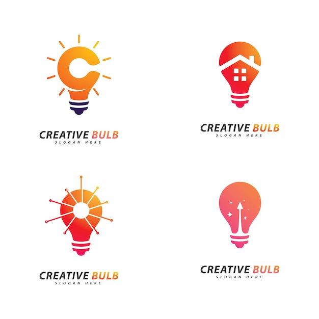 Набор векторов концепции логотипа creative bulb концепция дизайна логотипа creative technology