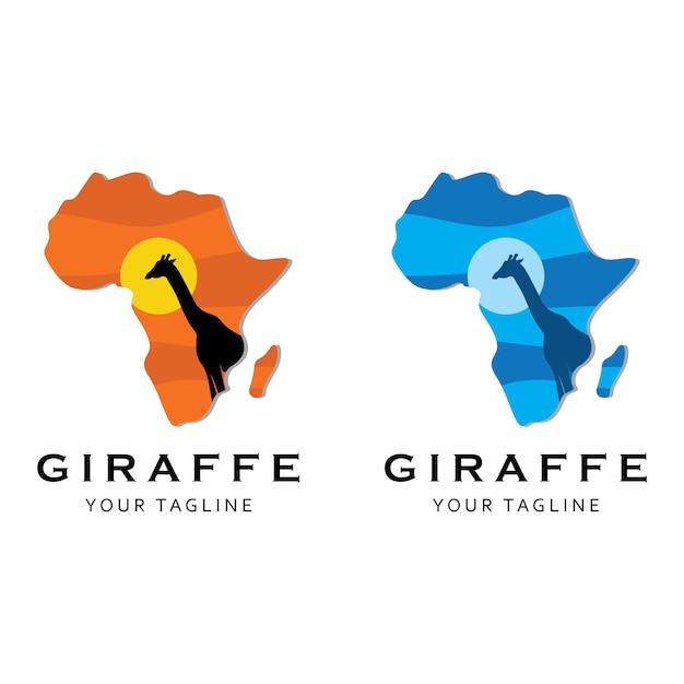 Набор креативного логотипа жирафа с картой и шаблоном слогана