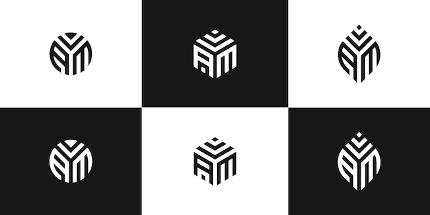 Набор креативных букв am векторный логотип дизайн шаблона премиум