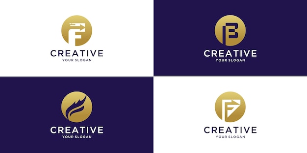 Набор креативных букв f дизайн логотипа