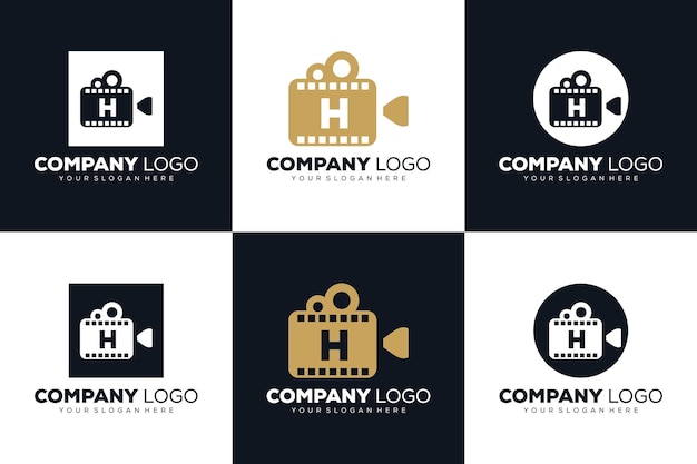 벡터 시네마 영화 및 비디오 그래피 디자인 템플릿을 위한 창의적인 letter h 초기 로고 세트
