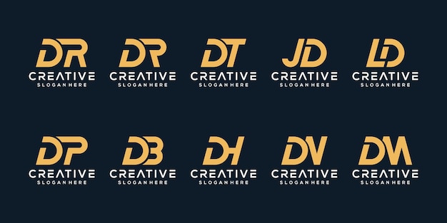 Набор творческих вензелей буква d логотип шаблон