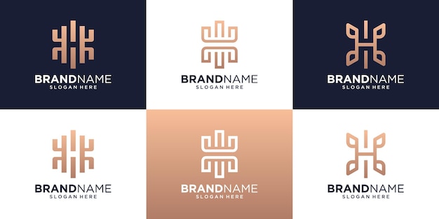 Набор творческих вензеля буква h логотип шаблон. иконки для деловой моды, элегантная, роскошная коллекция логотипов