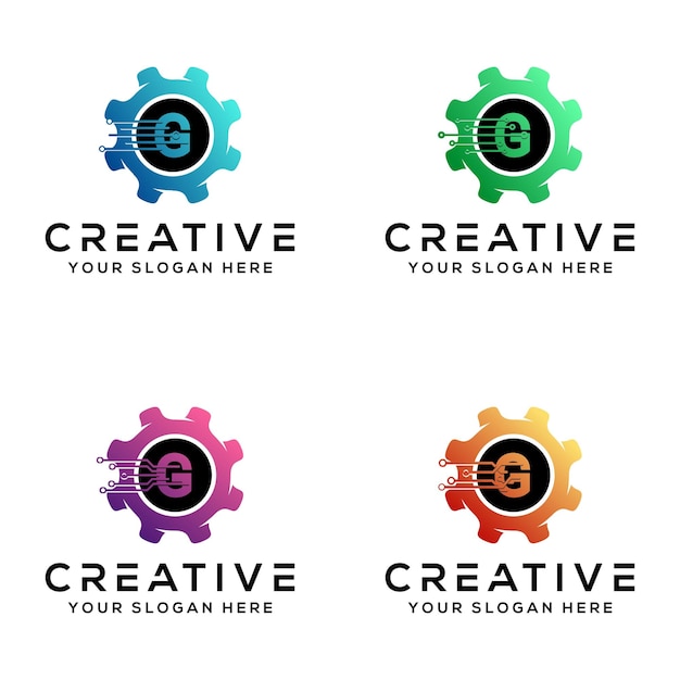 Набор креативных технических передач начальная буква g шаблон логотипа