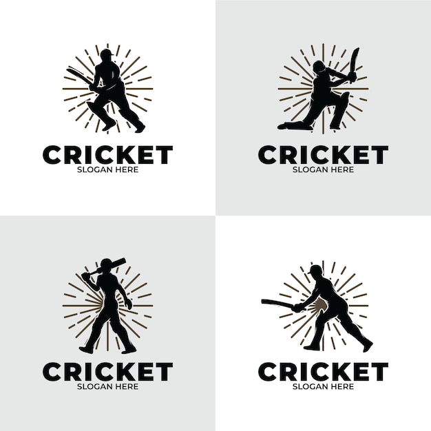 Набор шаблонов дизайна логотипа игрока в крикет