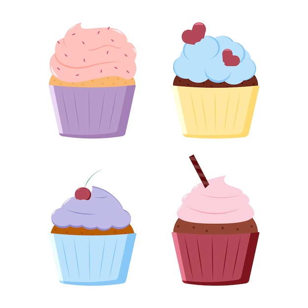 Набор кексов, вкусный кекс, дизайн векторной иллюстрации десерта, кексы