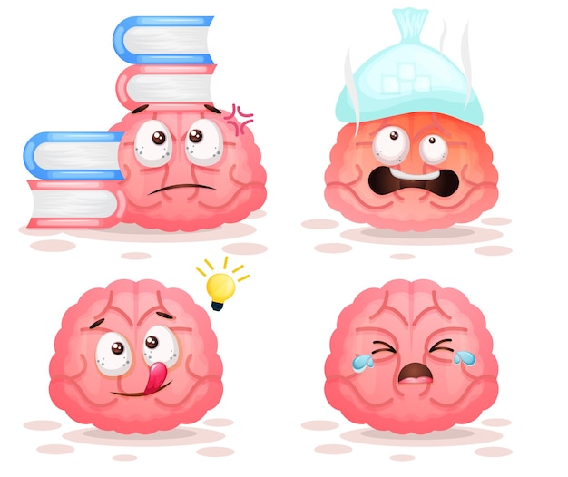 귀여운 두뇌 활동 만화 캐릭터 세트