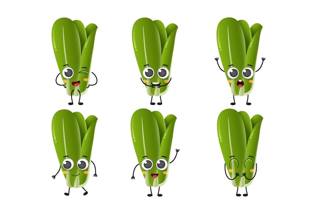 Вектор Набор векторных символов милых мультяшных овощей салата, выделенных на белом фоне