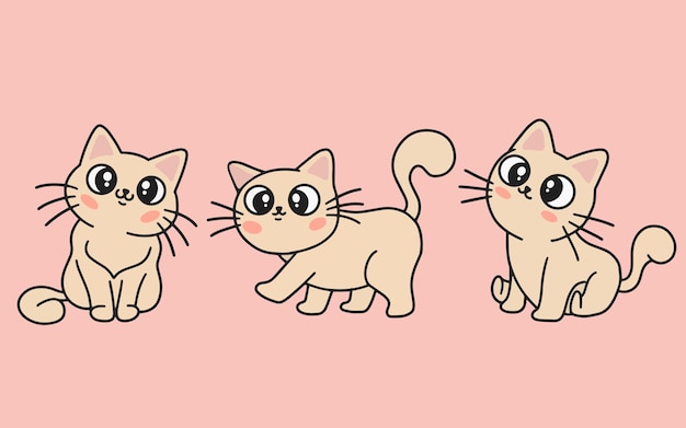 かわいい猫猫キティ漫画動物ペットキャラクターハッピーコレクションイラストのセット