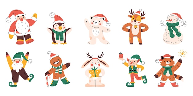 ベクトル かわいい面白いクリスマス キャラクターのセット