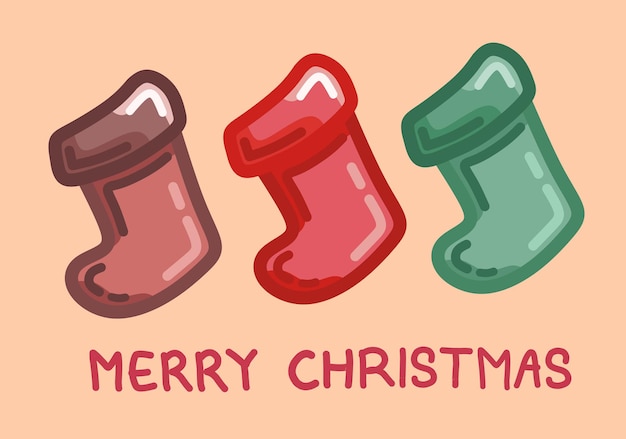 Вектор Набор милых подвесных рождественских носков с минималистичным плоским цветом