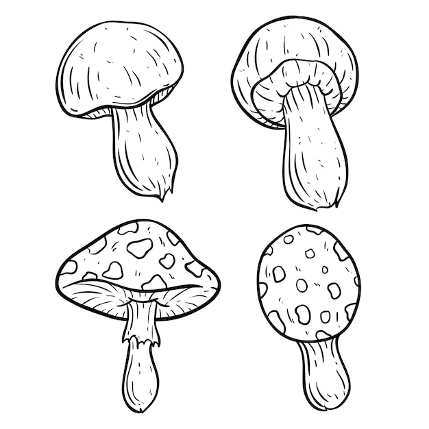 낙서 예술을 사용 하여 귀여운 버섯 세트