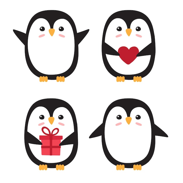 Набор милых пингвинов, изолированные на белом фоне