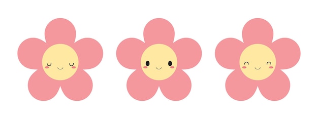 ベクトル かわいいピンクの花のアイコンのセットフラットベクトルイラスト