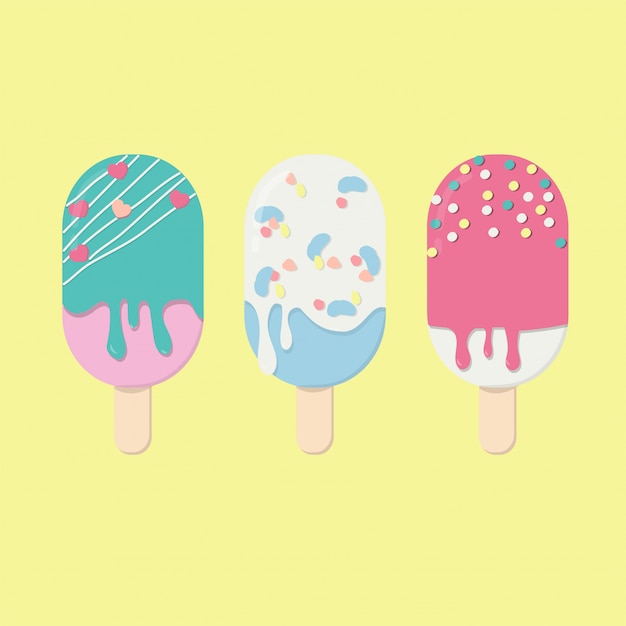 Вектор Набор милые фруктовое мороженое с разноцветными блестками
