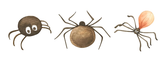 Набор милых пауков хэллоуин праздники акварельные иллюстрации