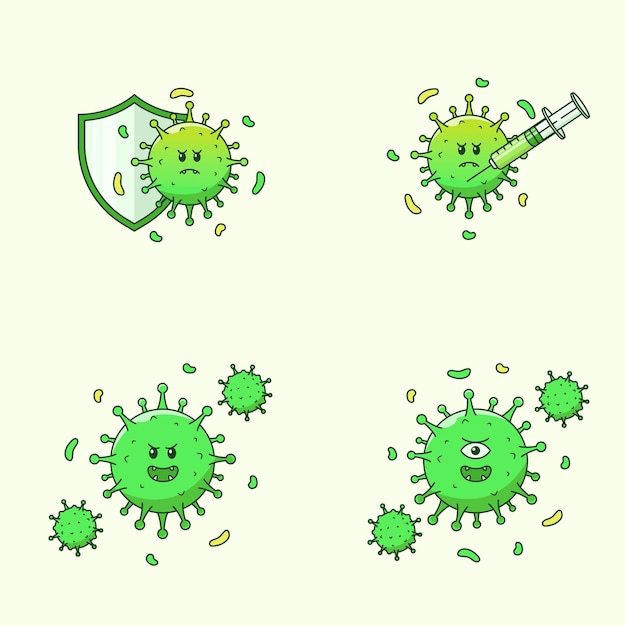 벡터 귀여운 바이러스 일러스트 세트