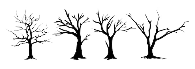 Набор силуэтов мертвых диких деревьев