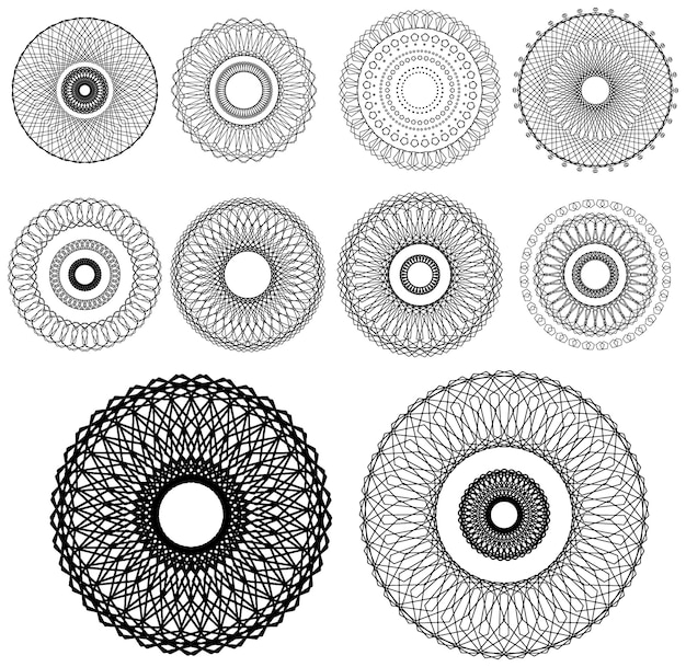 ベクトル 白い背景の装飾要素または花のパターン円のセット