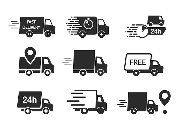 Вектор Набор иконок доставки. быстрая доставка, бесплатная доставка, 24 часа, автофургон.
