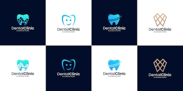 歯科医院のロゴと歯の形のロゴ デザイン テンプレート コレクションのセット