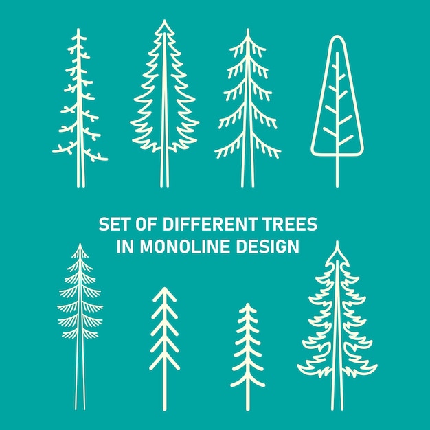 ベクトル 森の違いの木のセット シンプルなモノライン イラスト