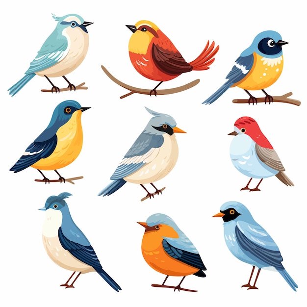 Vettore set_di_different_bird_cartoon