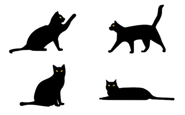 Набор различных черных кошек хэллоуин векторная графика