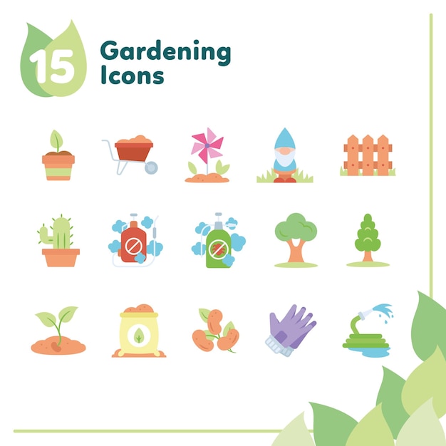 Набор разноцветных иконок для садоводства вектор