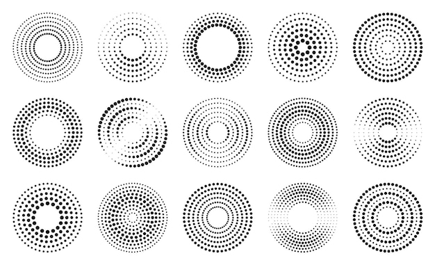 ベクトル 異なる点線の円のセット デザイン用の丸いベクトル要素 ハーフトーン効果