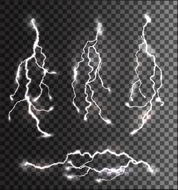 Вектор Набор различных молний на прозрачном фоне. вектор.