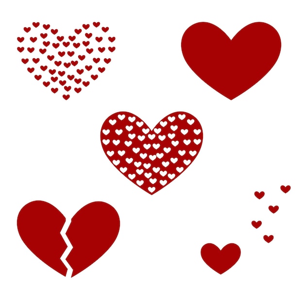 Набор различных красных сердечек. стикеры любви