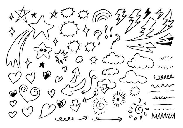 ベクトル さまざまな星雲の矢印のセット ハート サンダー ボルト サインとシンボル。